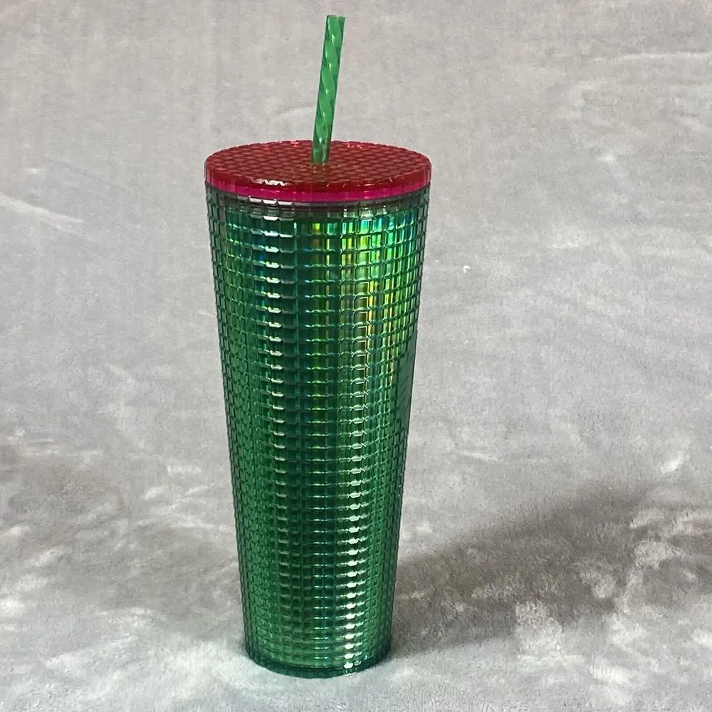 New Starbucks Tumbler Cup Venti‎ 2022 Disco Ombre Watermelon Studded Grid Straw